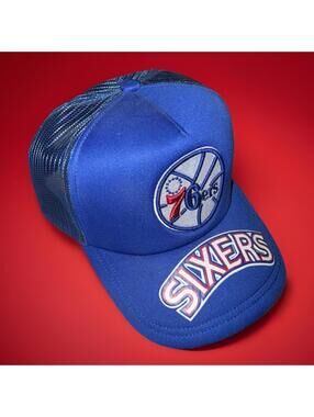 Philadelphia 76ers Mitchell & Ness Sixers Blue Trucker Hat